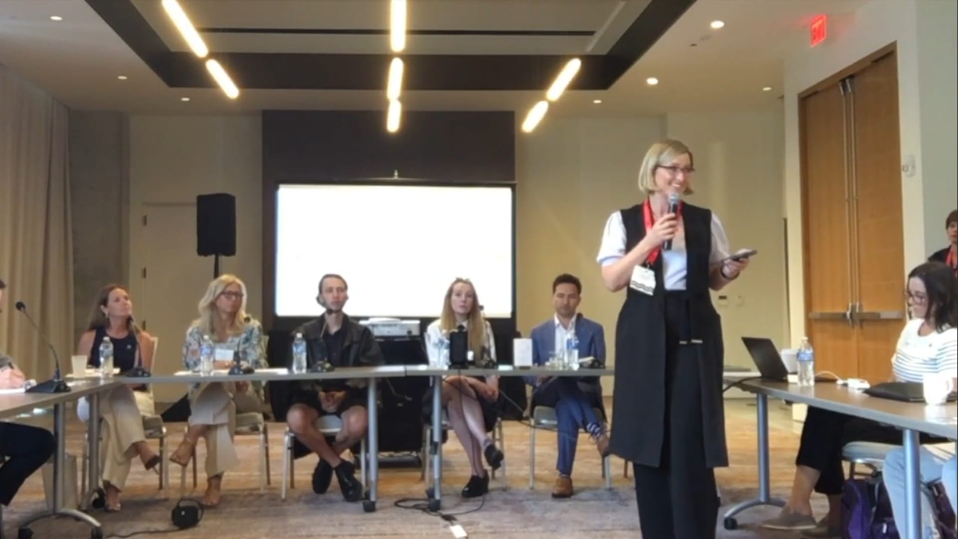 Kristina Agustin moderating the ISS Leadership Series AI in Yachting panel, West Palm Beach